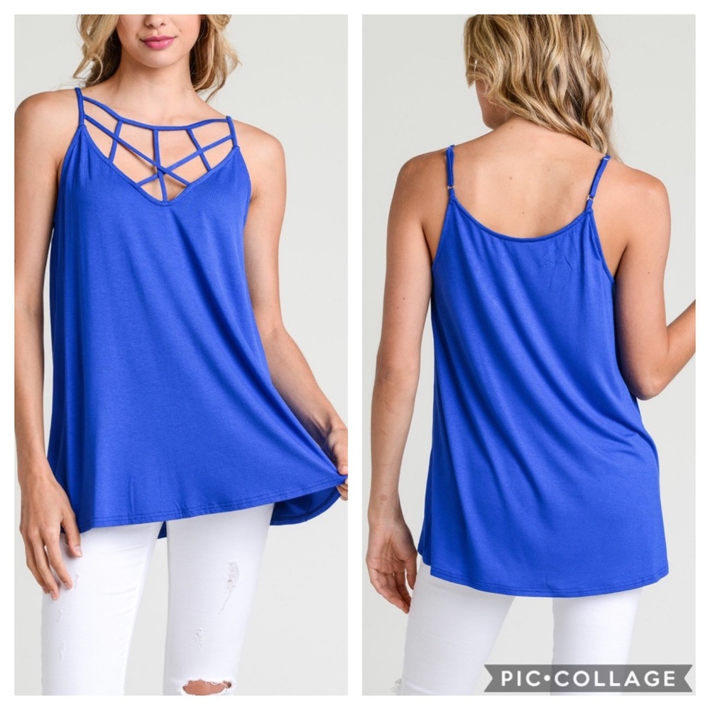 Strappy V-Neck Tank Top - Royal